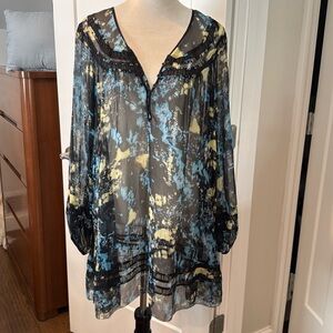 All Saints allure silk dress/tunic. Black, blue and yellow tie dye